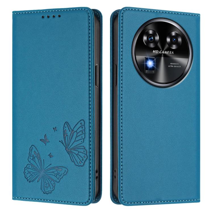 For Oukitel C37 Strong Magnetic Dual Butterfly RFID Vegan Leather Phone Case