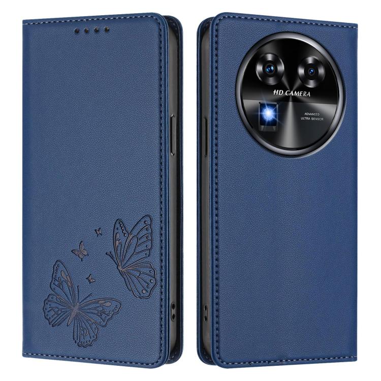 For Oukitel C37 Strong Magnetic Dual Butterfly RFID Vegan Leather Phone Case