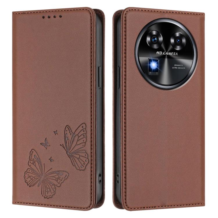 For Oukitel C37 Strong Magnetic Dual Butterfly RFID Vegan Leather Phone Case