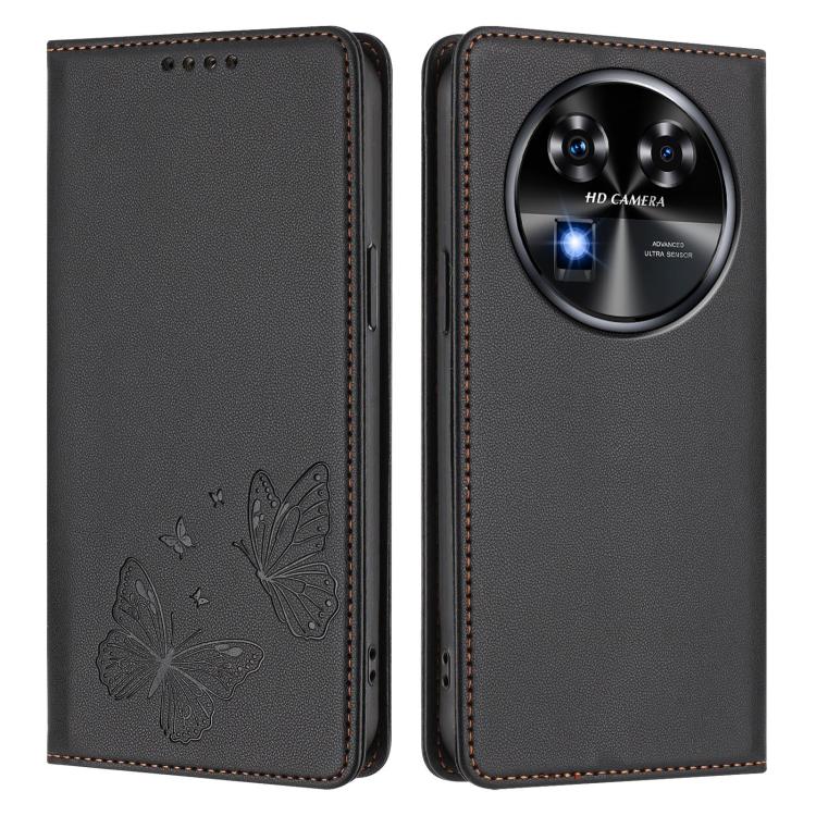 For Oukitel C37 Strong Magnetic Dual Butterfly RFID Vegan Leather Phone Case
