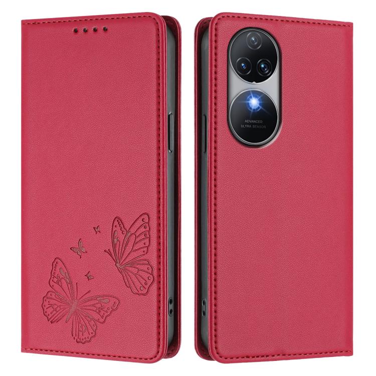 For Oukitel C38 Strong Magnetic Dual Butterfly RFID Vegan Leather Phone Case