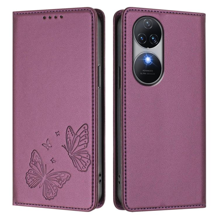 For Oukitel C38 Strong Magnetic Dual Butterfly RFID Vegan Leather Phone Case