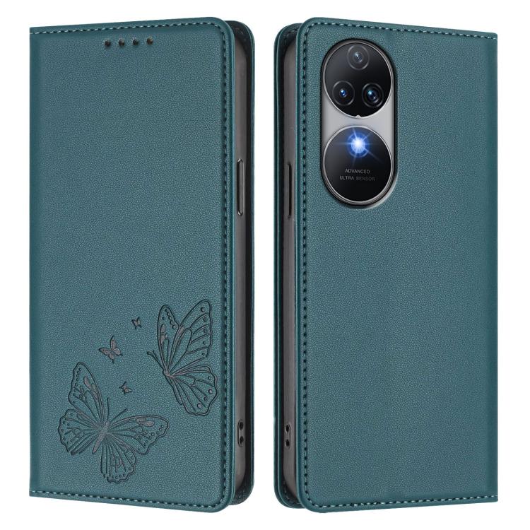 For Oukitel C38 Strong Magnetic Dual Butterfly RFID Vegan Leather Phone Case