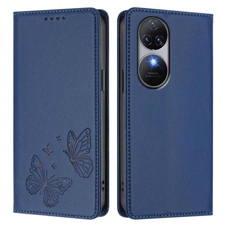 For Oukitel C38 Strong Magnetic Dual Butterfly RFID Vegan Leather Phone Case