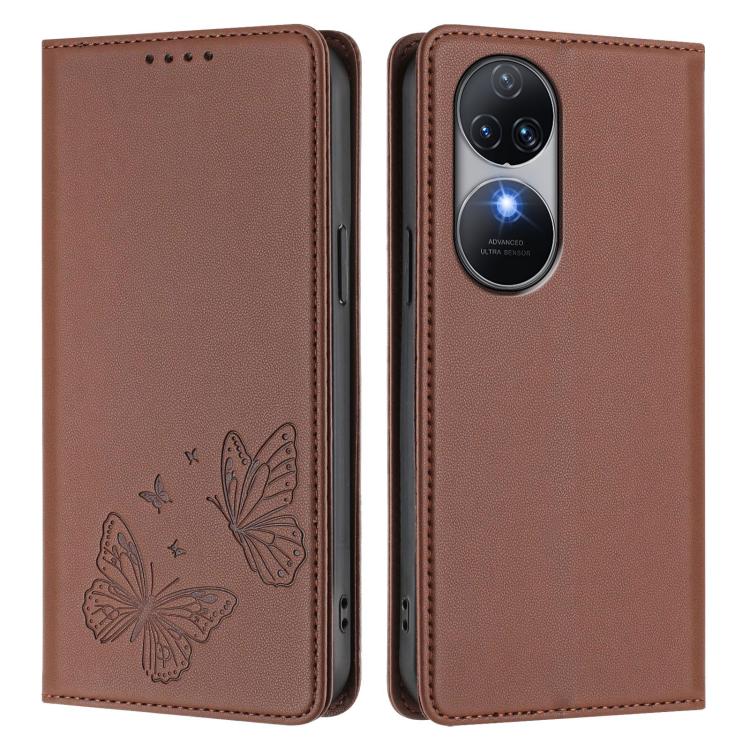 For Oukitel C38 Strong Magnetic Dual Butterfly RFID Vegan Leather Phone Case
