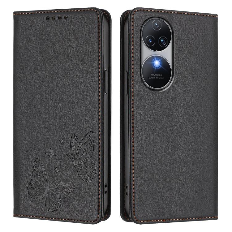 For Oukitel C38 Strong Magnetic Dual Butterfly RFID Vegan Leather Phone Case