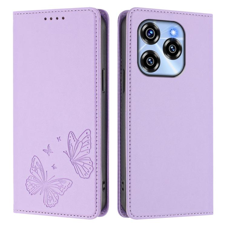 For Oukitel C50 Strong Magnetic Dual Butterfly RFID Vegan Leather Phone Case