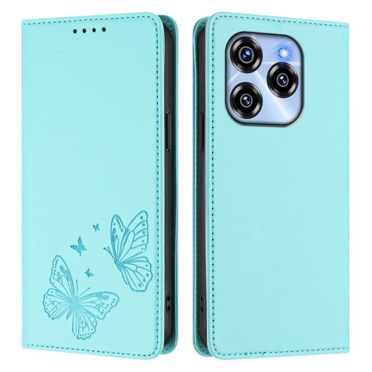 For Oukitel C50 Strong Magnetic Dual Butterfly RFID Vegan Leather Phone Case
