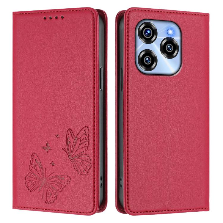 For Oukitel C50 Strong Magnetic Dual Butterfly RFID Vegan Leather Phone Case