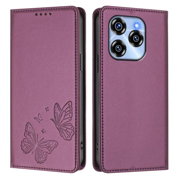 For Oukitel C50 Strong Magnetic Dual Butterfly RFID Vegan Leather Phone Case