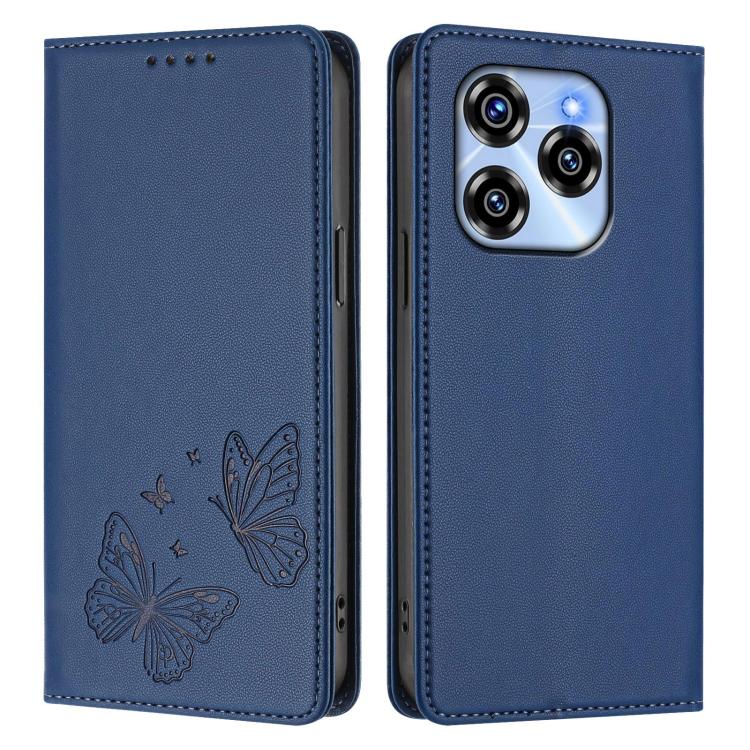 For Oukitel C50 Strong Magnetic Dual Butterfly RFID Vegan Leather Phone Case