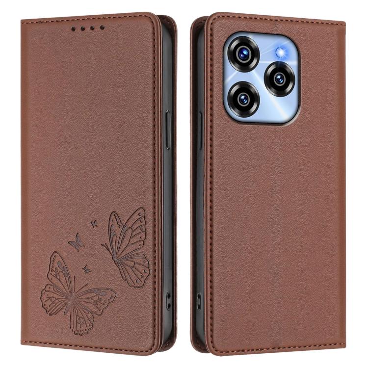 For Oukitel C50 Strong Magnetic Dual Butterfly RFID Vegan Leather Phone Case