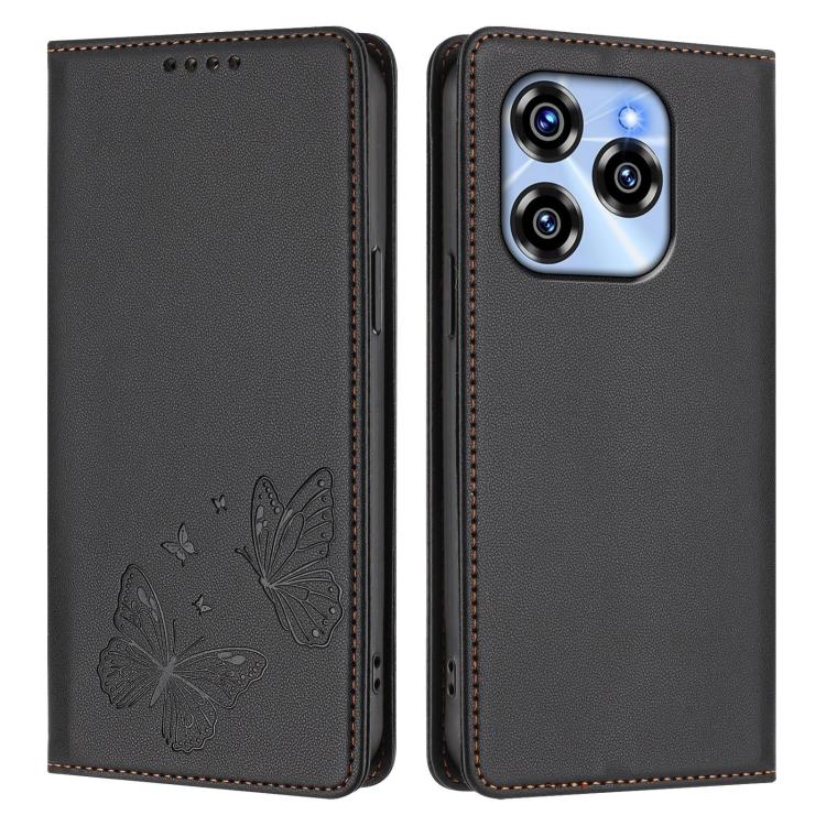 For Oukitel C50 Strong Magnetic Dual Butterfly RFID Vegan Leather Phone Case
