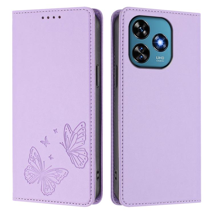 For Oukitel C51 Strong Magnetic Dual Butterfly RFID Vegan Leather Phone Case