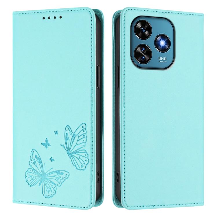 For Oukitel C51 Strong Magnetic Dual Butterfly RFID Vegan Leather Phone Case