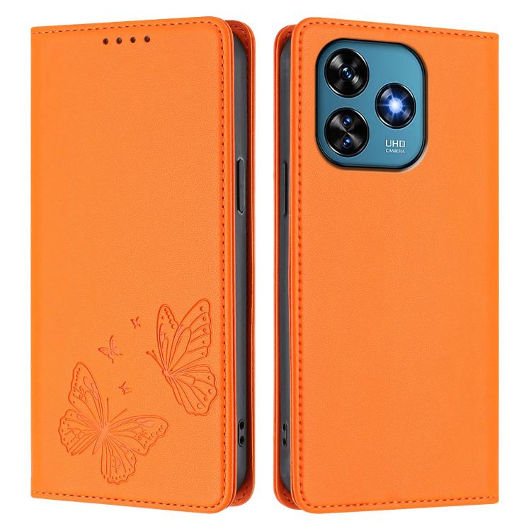 For Oukitel C51 Strong Magnetic Dual Butterfly RFID Vegan Leather Phone Case