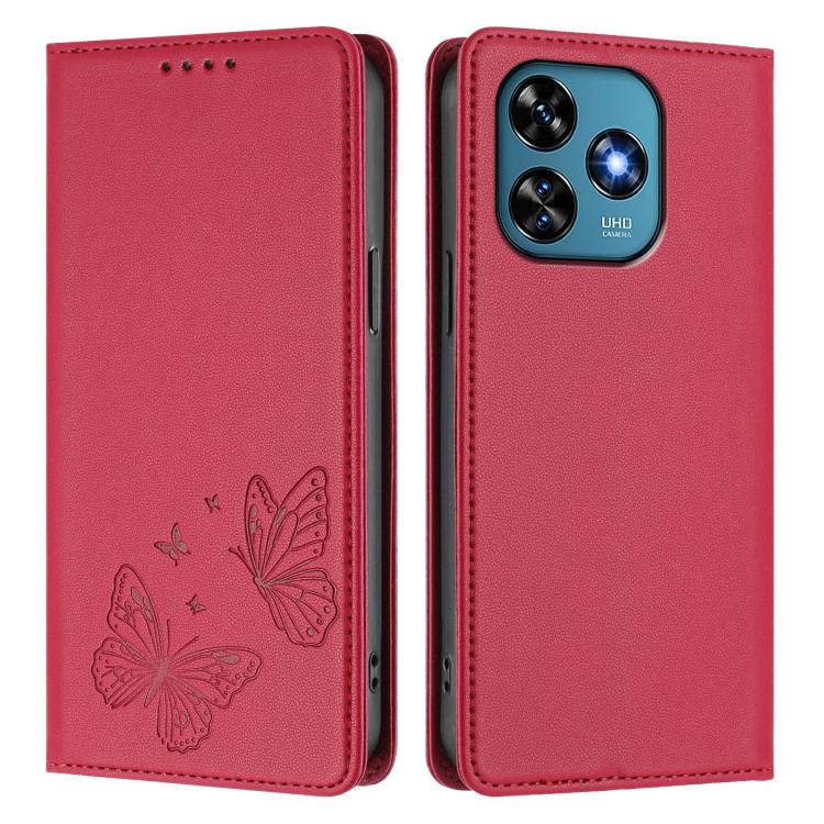 For Oukitel C51 Strong Magnetic Dual Butterfly RFID Vegan Leather Phone Case