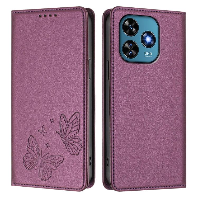 For Oukitel C51 Strong Magnetic Dual Butterfly RFID Vegan Leather Phone Case