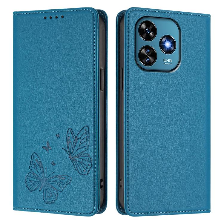 For Oukitel C51 Strong Magnetic Dual Butterfly RFID Vegan Leather Phone Case