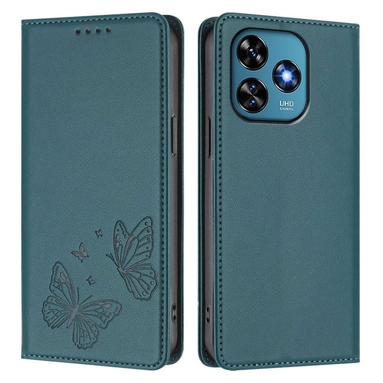 For Oukitel C51 Strong Magnetic Dual Butterfly RFID Vegan Leather Phone Case