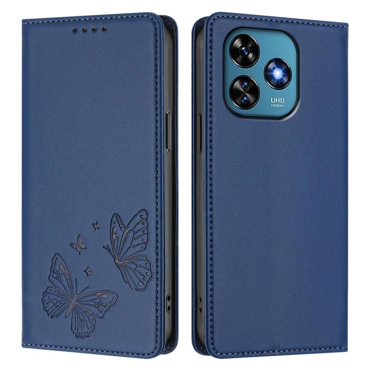 For Oukitel C51 Strong Magnetic Dual Butterfly RFID Vegan Leather Phone Case