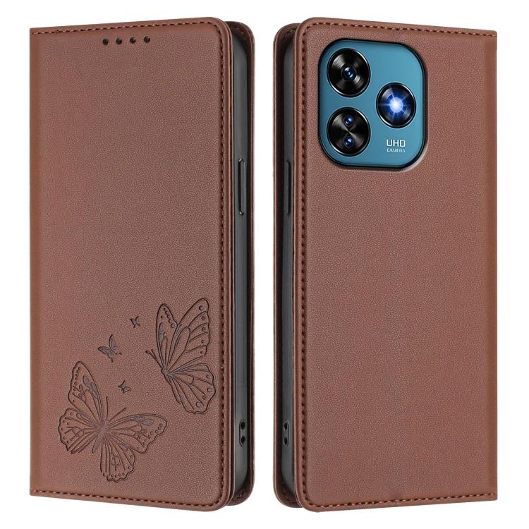 For Oukitel C51 Strong Magnetic Dual Butterfly RFID Vegan Leather Phone Case