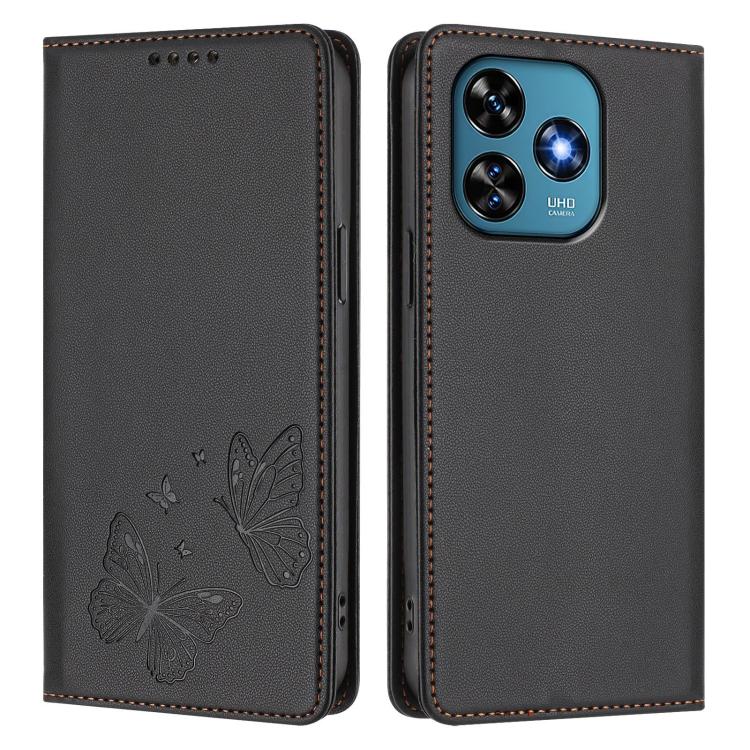For Oukitel C51 Strong Magnetic Dual Butterfly RFID Vegan Leather Phone Case