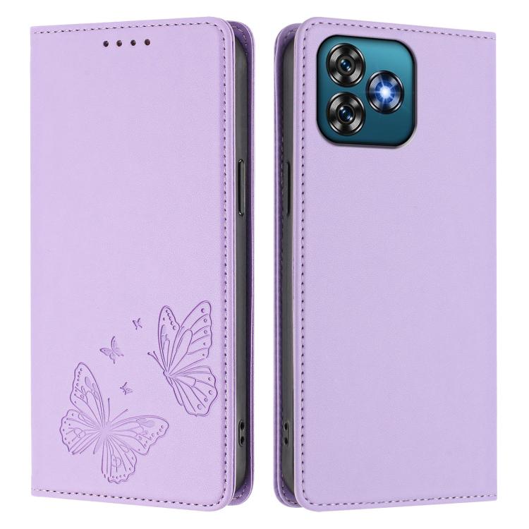 For Oukitel C53 Strong Magnetic Dual Butterfly RFID Vegan Leather Phone Case