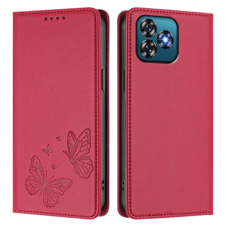 For Oukitel C53 Strong Magnetic Dual Butterfly RFID Vegan Leather Phone Case