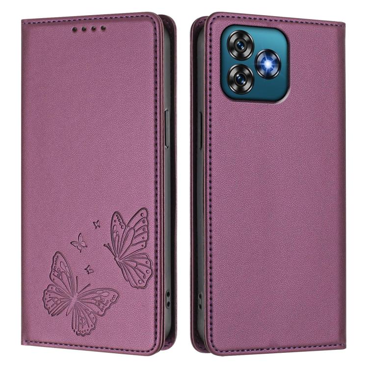 For Oukitel C53 Strong Magnetic Dual Butterfly RFID Vegan Leather Phone Case