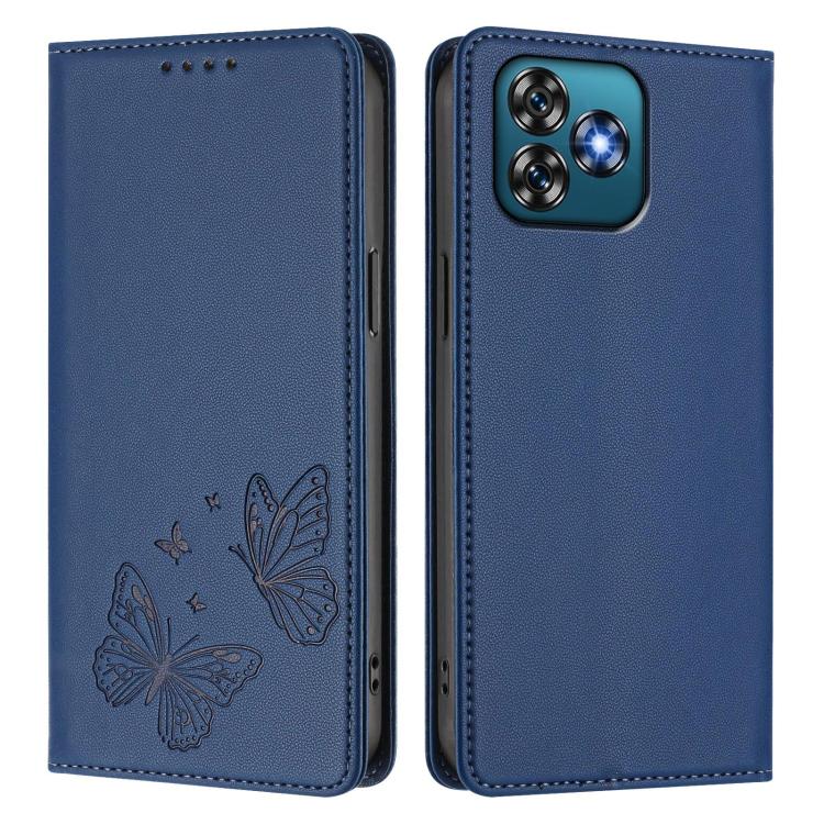 For Oukitel C53 Strong Magnetic Dual Butterfly RFID Vegan Leather Phone Case