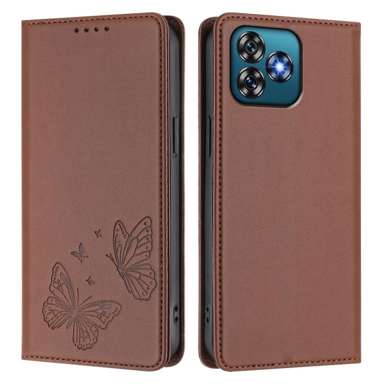 For Oukitel C53 Strong Magnetic Dual Butterfly RFID Vegan Leather Phone Case