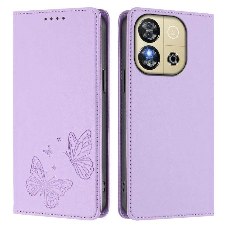 For Oukitel C57s / C57 Pro Strong Magnetic Dual Butterfly RFID Vegan Leather Phone Case