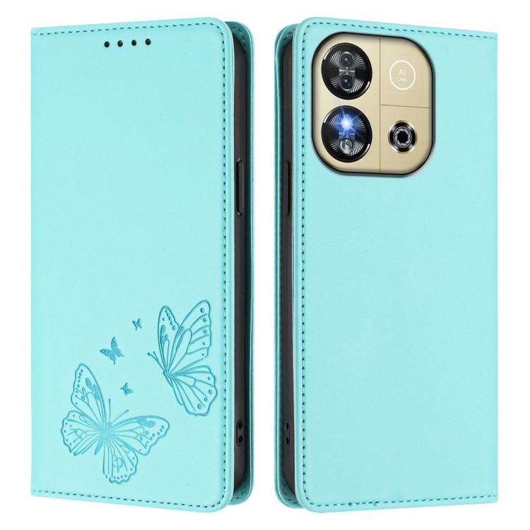 For Oukitel C57s / C57 Pro Strong Magnetic Dual Butterfly RFID Vegan Leather Phone Case