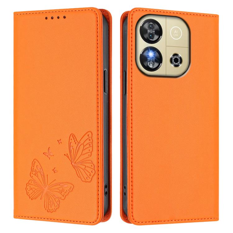 For Oukitel C57s / C57 Pro Strong Magnetic Dual Butterfly RFID Vegan Leather Phone Case