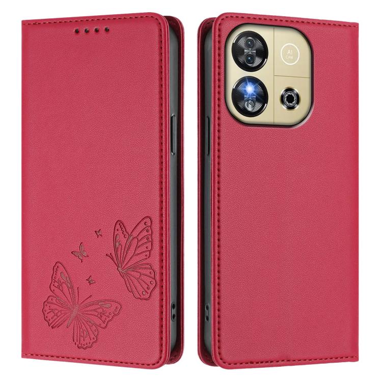 For Oukitel C57s / C57 Pro Strong Magnetic Dual Butterfly RFID Vegan Leather Phone Case