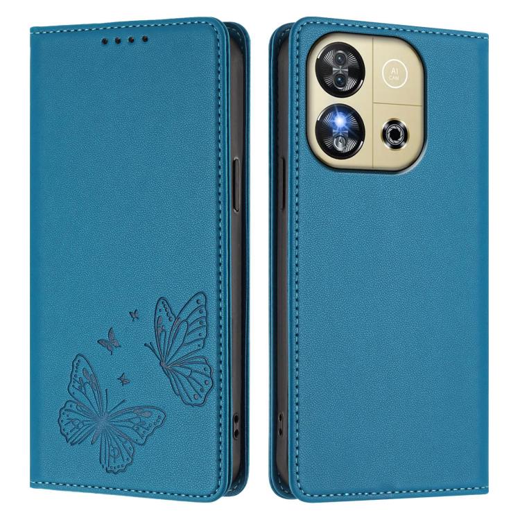 For Oukitel C57s / C57 Pro Strong Magnetic Dual Butterfly RFID Vegan Leather Phone Case