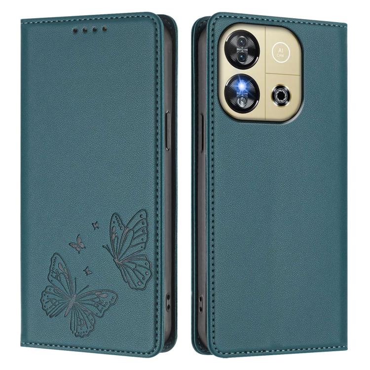 For Oukitel C57s / C57 Pro Strong Magnetic Dual Butterfly RFID Vegan Leather Phone Case