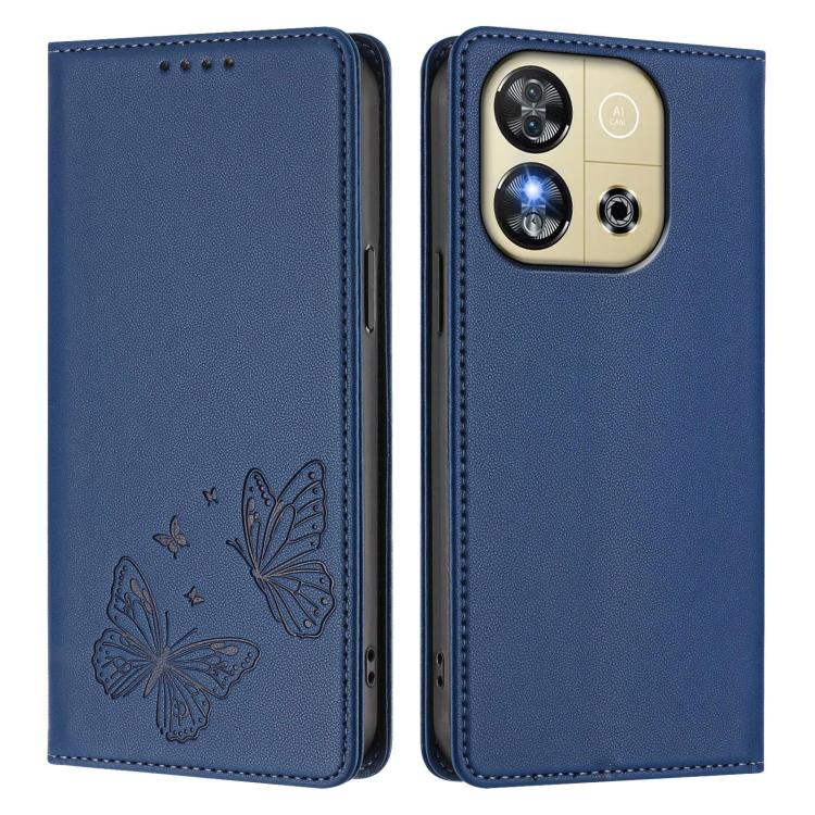 For Oukitel C57s / C57 Pro Strong Magnetic Dual Butterfly RFID Vegan Leather Phone Case