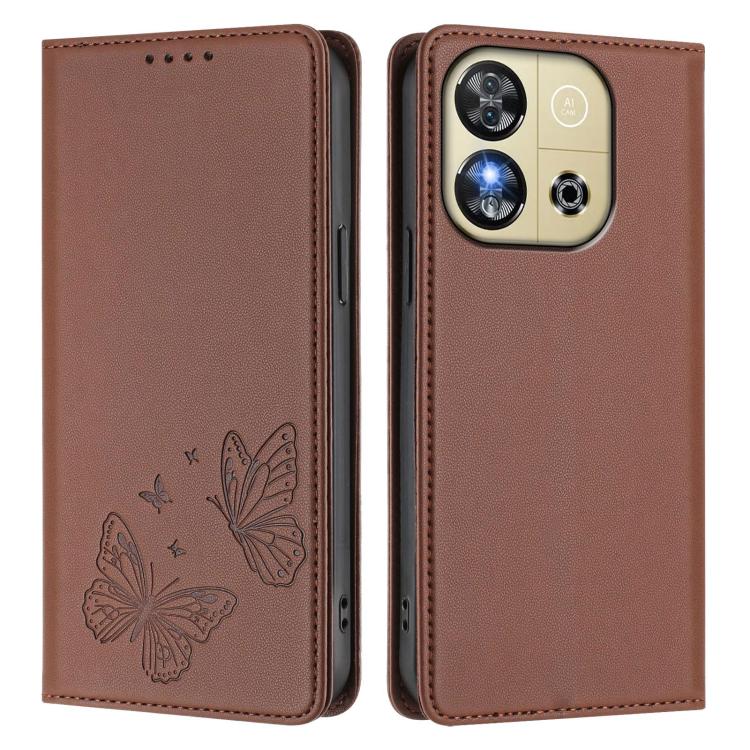 For Oukitel C57s / C57 Pro Strong Magnetic Dual Butterfly RFID Vegan Leather Phone Case