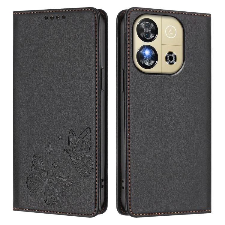 For Oukitel C57s / C57 Pro Strong Magnetic Dual Butterfly RFID Vegan Leather Phone Case