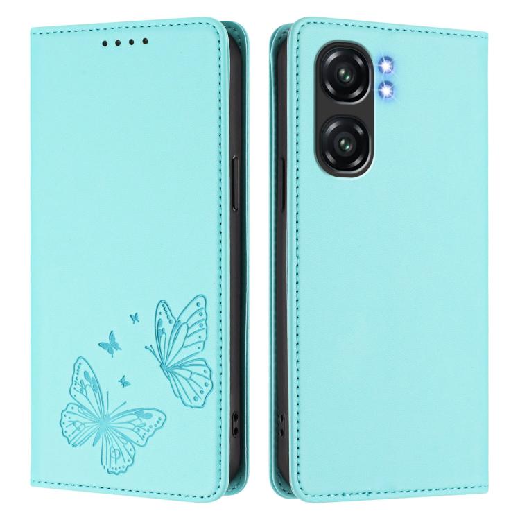 For Oukitel C58 / C58 Pro Strong Magnetic Dual Butterfly RFID Vegan Leather Phone Case