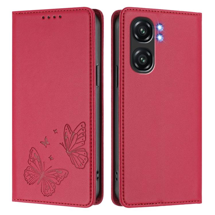For Oukitel C58 / C58 Pro Strong Magnetic Dual Butterfly RFID Vegan Leather Phone Case