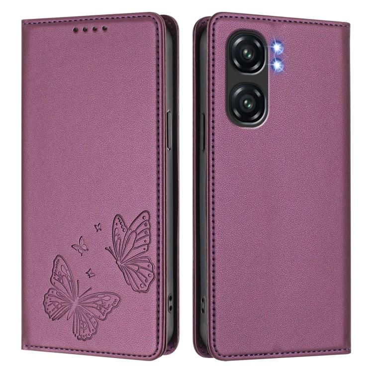 For Oukitel C58 / C58 Pro Strong Magnetic Dual Butterfly RFID Vegan Leather Phone Case