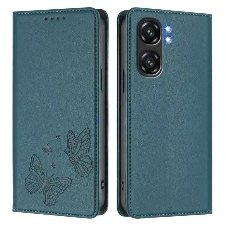 For Oukitel C58 / C58 Pro Strong Magnetic Dual Butterfly RFID Vegan Leather Phone Case
