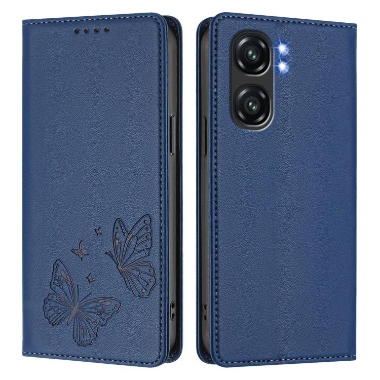 For Oukitel C58 / C58 Pro Strong Magnetic Dual Butterfly RFID Vegan Leather Phone Case