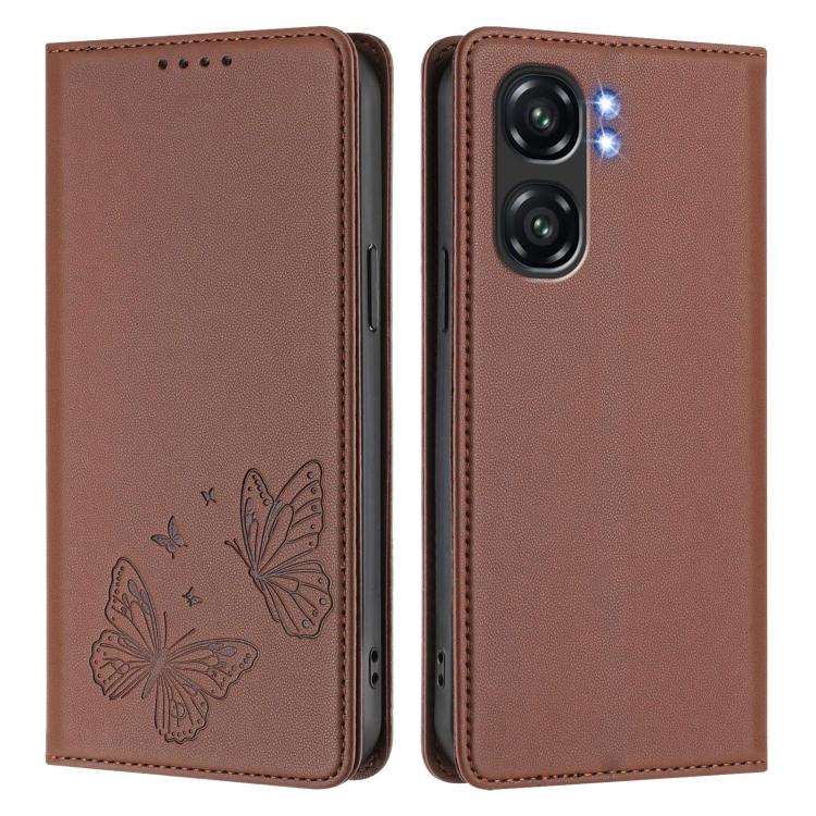 For Oukitel C58 / C58 Pro Strong Magnetic Dual Butterfly RFID Vegan Leather Phone Case