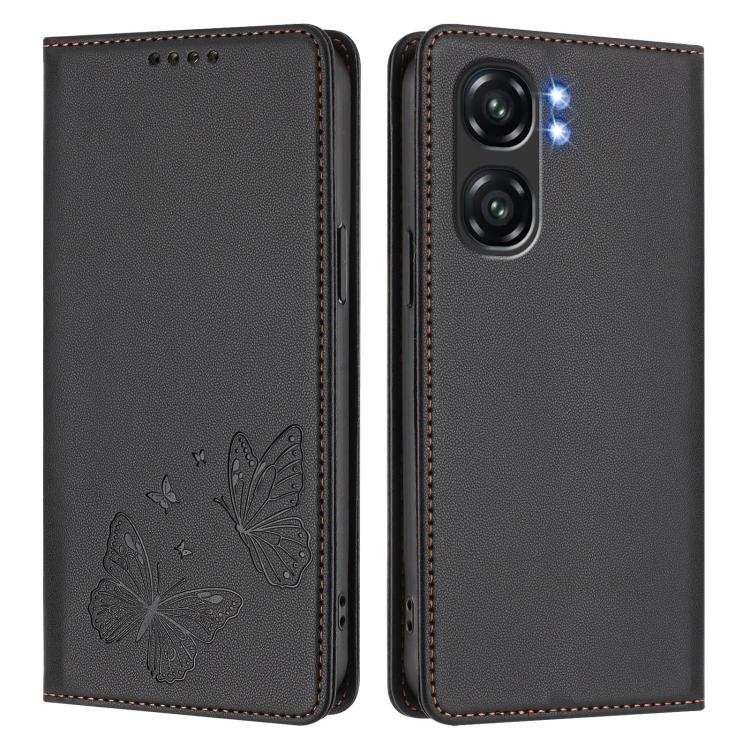 For Oukitel C58 / C58 Pro Strong Magnetic Dual Butterfly RFID Vegan Leather Phone Case