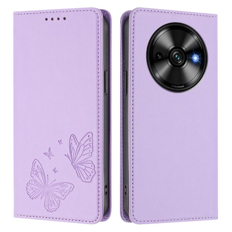 For Oukitel C59 / C59 Pro Strong Magnetic Dual Butterfly RFID Vegan Leather Phone Case