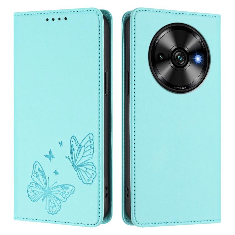 For Oukitel C59 / C59 Pro Strong Magnetic Dual Butterfly RFID Vegan Leather Phone Case